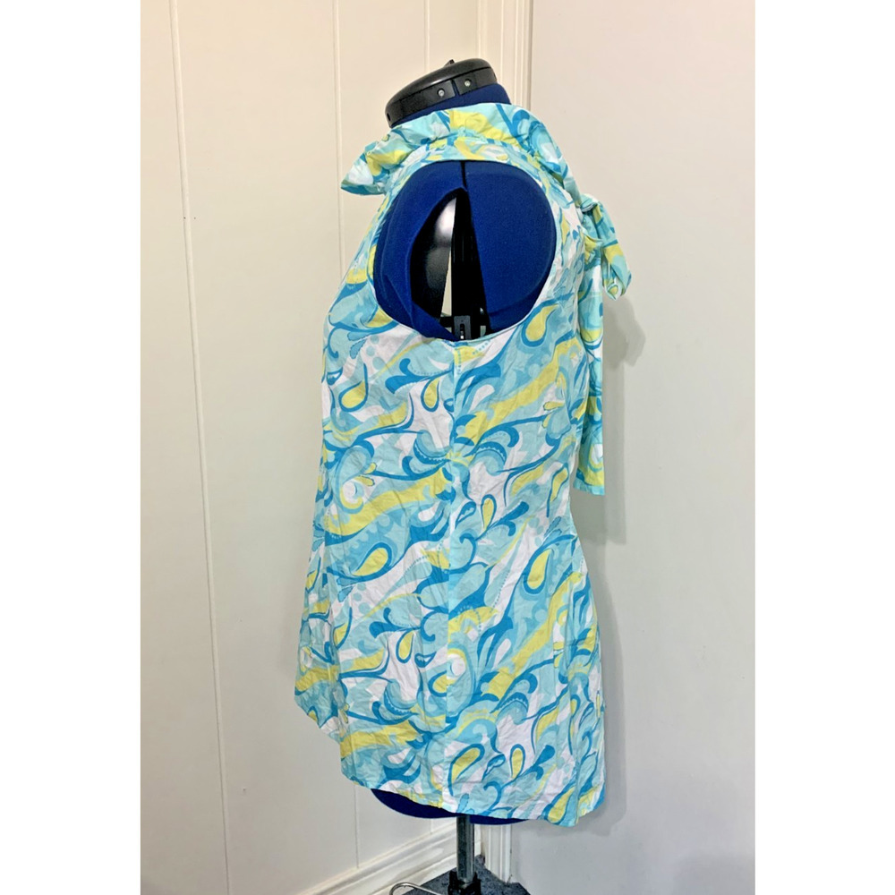 tyler boe Sleeveless Blouse Medium Ruffled collar Blue Paisley Resort Beachy - Picture 2 of 9